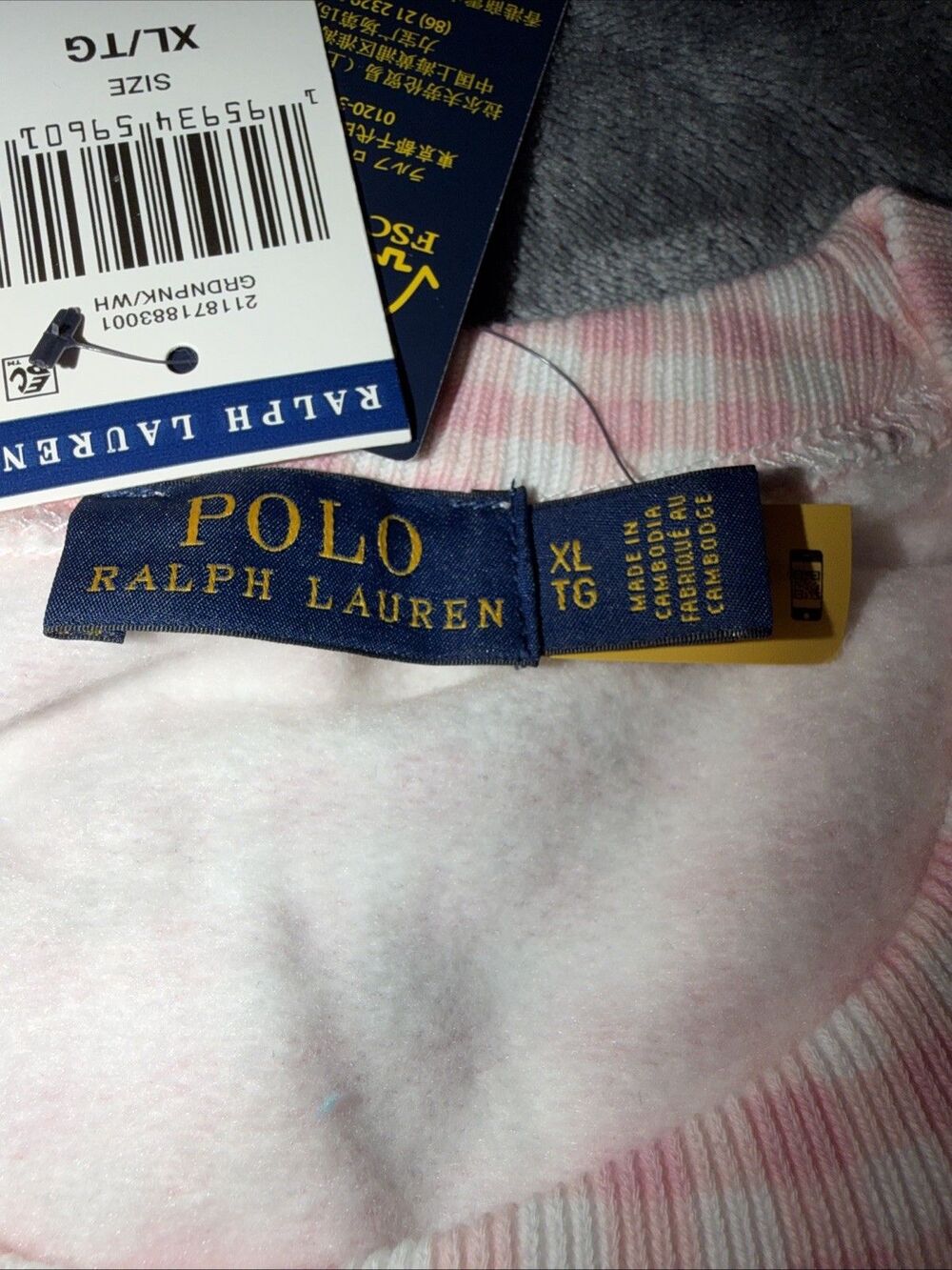 XLPolo Ralph Lauren Gingham Fleece Sweatshirt Pink White - Picture 2 of 13